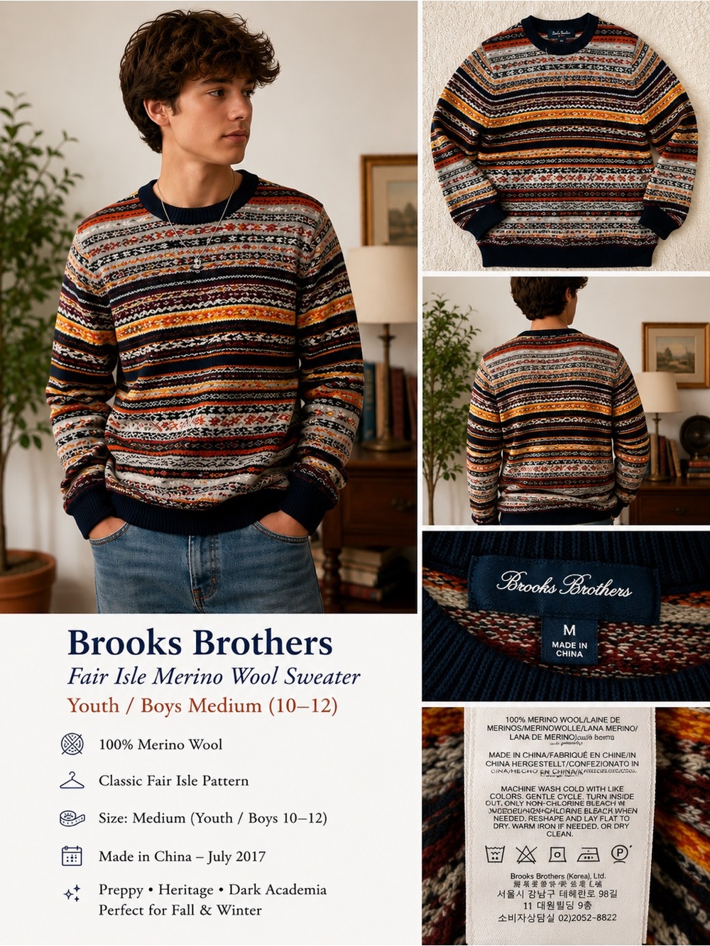 Brooks Brothers Fair Isle Merino Wool Crewneck Sweater #preppy #academia #y2k